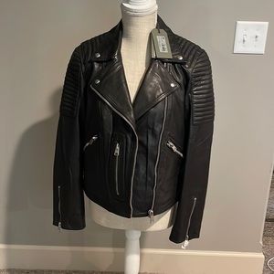 All Saints Kimber Biker Black Leather Jacket US size 8